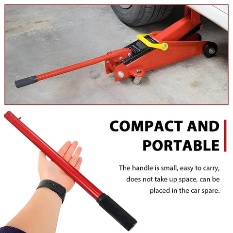 2 Ton Horizontal Hydraulic Jack Handle With Grippy Anti Slip Grip Heavy Duty Steel Floor Jack Lever Replacement For Car Lifts 14.6 Inch Length For Superior Leverage And Effortless Lifting During Maintenance shown in use lifting a car