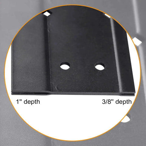 Close-up of 16 Inch Heavy Duty Steel Folding Bender showing 3/8 and 1 inch fold depths with precision alignment holes.