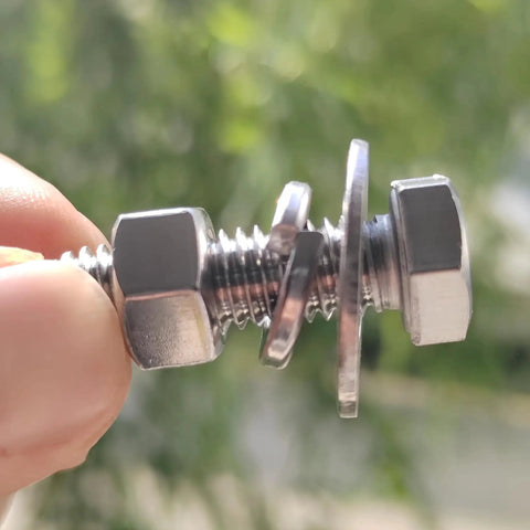8 Sets 3/8-16 X 1-1/4 Stainless Steel Hex Head Screws Kit With Nuts Flat And Lock Washers 18-8 304 Stainless Fasteners Close-up