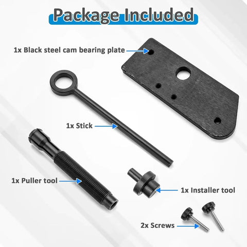 Inner Cam Bearing Installer And Camshaft Puller Tool For Harley Evolution Engines with components displayed