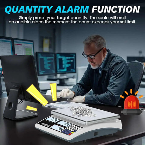 Pro Grade Industrial Counting Scale For Small Parts With 30 Kg And 66 Lb Capacity, 1G Precision in use in an industrial setting