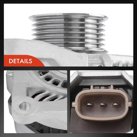 Close-up of Drop In Replacement Alternator For Mazda 2 2011 2012 2013 2014 1.5L 12V 90A With 6 Groove Pulley Clockwise Rotation