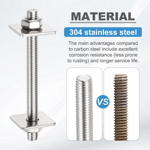 Heavy Duty Fully Threaded M4x100mm Stainless Steel Rods Set For Structural Fastening And Mounting With Nuts And Washers, 304 Grade