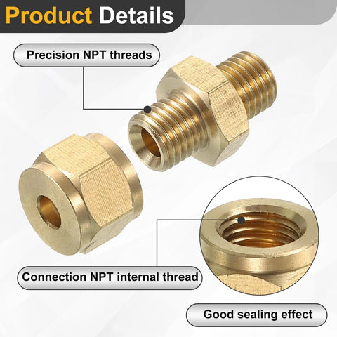 Brass compression tube fittings with NPT threads for 4mm tube, straight coupling adapters; 2 pieces shown
