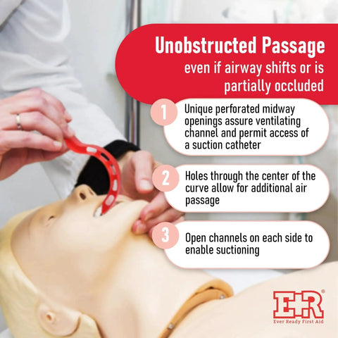 Disposable Latex Free Oral Airway Emergency Kit For First Aid With Perforated Midway Openings in use demonstrating ventilation on a mannequin