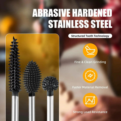 3 Piece Rotary Burr Set With One Eighth Inch Shaft Die Grinder Bits For Woodworking Carving And Engraving In Wood Rubber And Plastic Compatible With Dremel Foredom DeWalt Milwaukee And Other Brands Beast Carbide Bits For Quick Material Removal