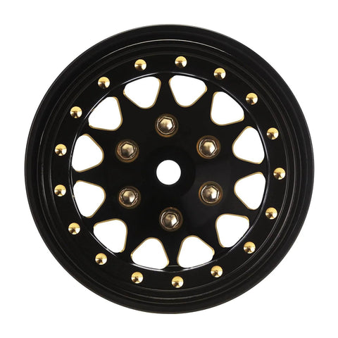 Beadlock Brass Wheel Rims 68g With 3.75mm Offset For SCX24 TRX4M Upgrade black gold finish front view