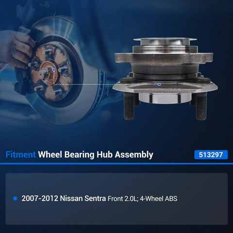 Pair Front Wheel Hub Assembly Replacement For Nissan Sentra 2007 2008 2009 2010 2011 2012 2.0L With ABS 4 Lug Bearing