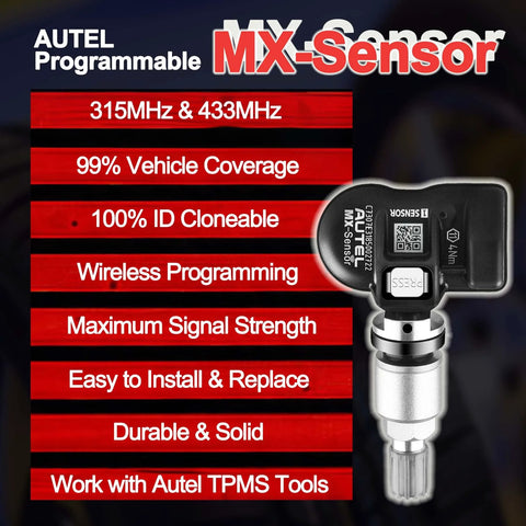 Autel MX-Sensor TPMS sensor with metal valve, 315/433MHz, press-in 2-in-1 OE-level tire pressure sensor