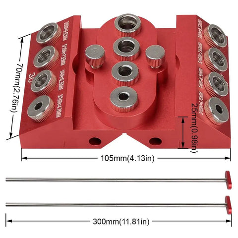 Pro Grade 30 45 90 Degree Drill Guide Jig For Straight Holes With Detachable Bushings And Positioning Bar, red aluminum CNC body
