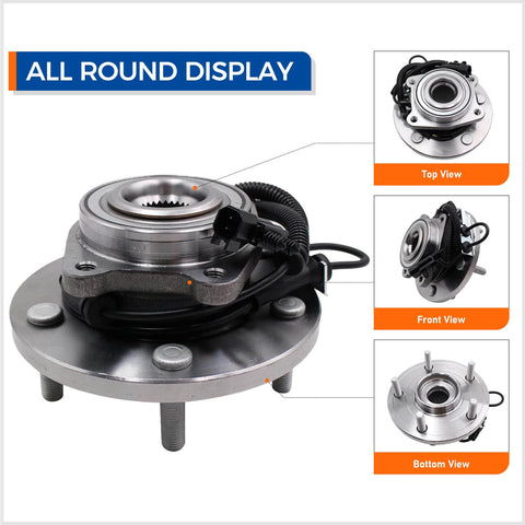 Front Wheel Hub And Bearing Assembly 513273 fits 2008 to 2016 Chrysler Town and Country, 2008 to 2016 Dodge Grand Caravan, 2009 to 2014 VW Routan, 5 lugs with ABS, top, front, and bottom views displayed.