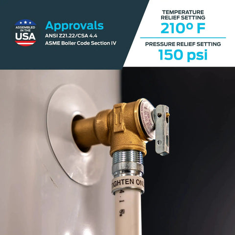 Combination Temperature And Pressure Relief Valve For Water Heaters Three Quarter Inch NCLX 5L Push To Connect Brass Fittings