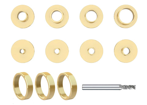Precision Brass Router Template Bushing Guide Set, 11 Pcs With 1/4 Inch Shank Woodworking Router, durable brass rings and tool.