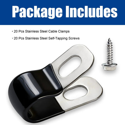 20 Pcs 304 Stainless Steel Rubber Coated Insulated Cable Clamps For Brake Lines Wires And Hoses Includes Self Tapping Screws Heavy Duty Metal Wire Hose Pipe Clamp Clips For Tube Lines Cord Installation