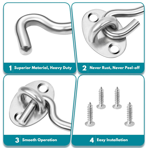 Privacy Hook And Eye Latch For Barn Doors Two Pack Stainless Steel Gate And Cabinet Latch with screws, heavy-duty and rust-resistant