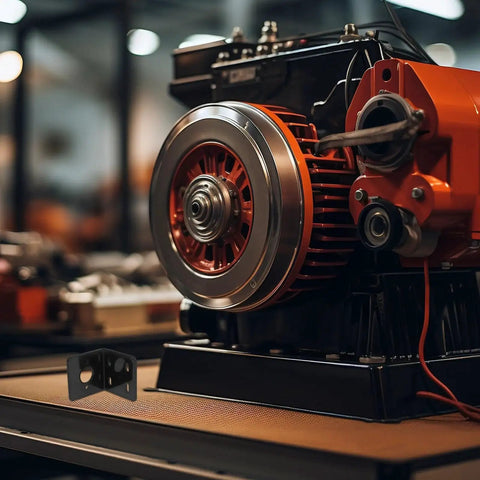 Front view of Versatile Gear Motor Mounting Bracket L Shaped Holder for Motors With Multiple Fixed Holes beside a large motor