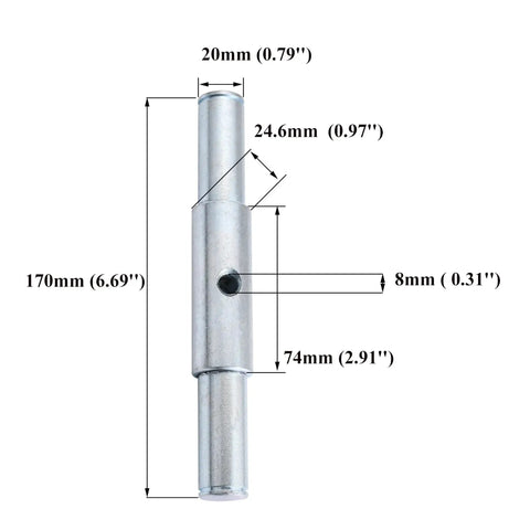 Metal axle with dimensions for Pair Of Pallet Jack Steering Wheels 7x2 Inches Poly Tread Red With Preinstalled Bearings