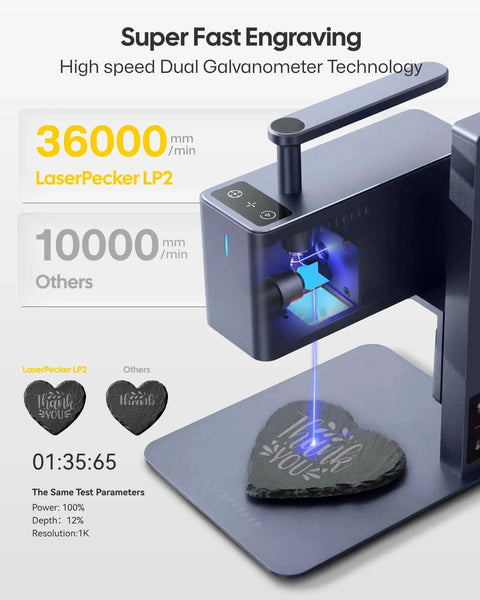 Powerful Portable Laser Engraver LP2 Model from LaserPecker with rotary roller engraving a heart-shaped object.