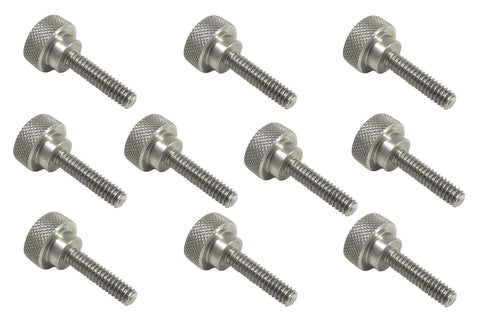 10 Pack 1/4-20 X 1 Inch 303 Stainless Steel Diamond Knurled Thumb Screws With Straight Shoulders Right Hand Threads SAE Flat Tip Uncoated