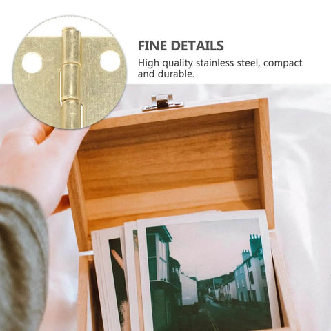 Miniature Door Hinges Set For Dollhouse 1/12 Scale With 4 Hinges And 16 Screws, DIY Micro Scene Decor, displayed with photo box