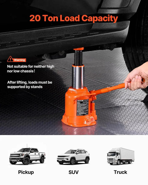 20 Ton Low Profile Hydraulic Bottle Jack With 6.69 To 12.6 Lift And Long Handle lifting a car