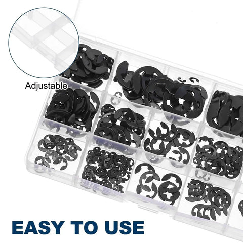 450 Piece External Retaining Rings Kit Manganese Steel Circlip Snap Ring Set For Valves Electrical Appliances Cars Cylinders And Tools Black Finish