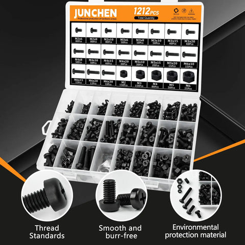 1212 Piece Black Nylon Pan Head Phillips Screws Bolts Nuts Assortment For Microcontroller Board Projects Insulate Or Fasten PCB Boards