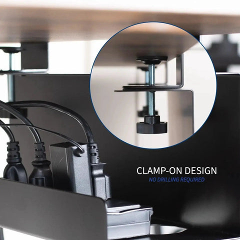 No Drill Clamp On 17 Inch Power Strip Tray under desk with clamp design