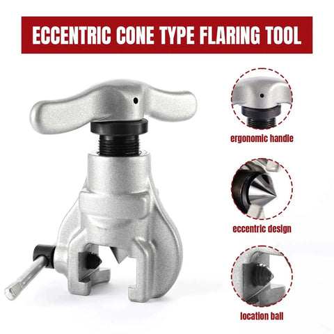 Close-up of eccentric cone flaring tool from Seven Die Flaring Tool Set For HVAC Tubing Copper Aluminum Brass Flares At Forty Five Degrees