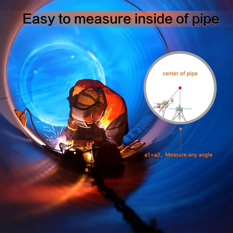 Worker using Upgraded Pipe Center Finder For Precise Centering And Angle Measurement Pipe Diameter Gauge inside large pipe