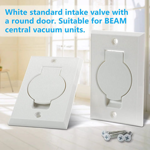 ANTOBLE white round-door central vacuum inlet plates, 2-pack, for Beam central vac