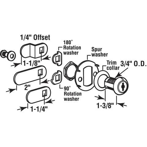 Diagram of Keyed Alike Drawer And Cabinet Lock Set For File Cabinets Stainless Steel Diecast 1 3/8 Inch Length Fits 1 Inch Panels