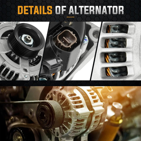 Close-up of a 4.7L Alternator Plug And Play Drop In Ready For Toyota 4Runner Sequoia Tundra Pickup 2003 2009 Lexus GX470 LX470 2003 2009 Replacement Part 40052366R VND0392 1042103380 showing details of the pulley, connectors, and internal coil.