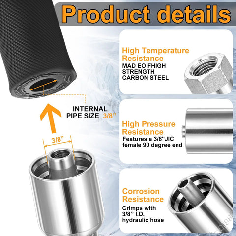 Frienda hydraulic hose, 3/8 in ID x 50 ft, black, with 10 JIC 37° female & NPF male fittings; 4800 psi steel wire braid.
