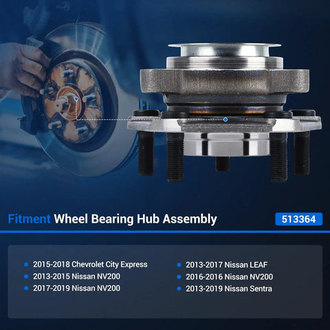 Front Wheel Bearing And Hub Assembly 513364 Fits Nissan Sentra 2013-2019, Leaf 2013-2017, NV200 2013-2019, Chevy City Express 2015-2018