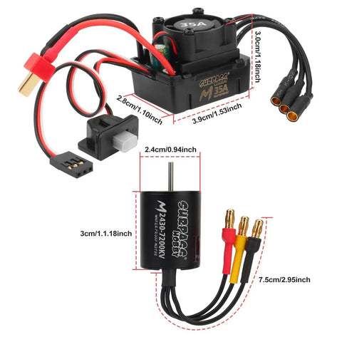 2430 7200KV Brushless Motor And 35A ESC Combo Waterproof Sensorless Power Pack for 1/16 and 1/14 RC cars and trucks.