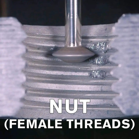 Close-up of Ultimate Rotary Thread Repair Kit Set For Internal And External Threads repairing female nut threads.