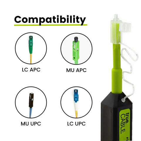 TRUE CABLE fiber optic pen cleaner, dual-position LC/MU UPC/APC, green handle with black base, 1 pc