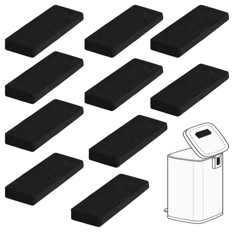 10 Pack Trash Can Protector Pads For Wall And Furniture Protection, black EVA pads with trash can diagram.