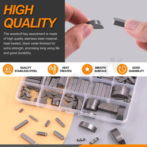 Pro Grade Industrial Key Stock And Woodruff Key Set With Round Ended Keys And Half Moon Feather Keys 211Pcs kit in box