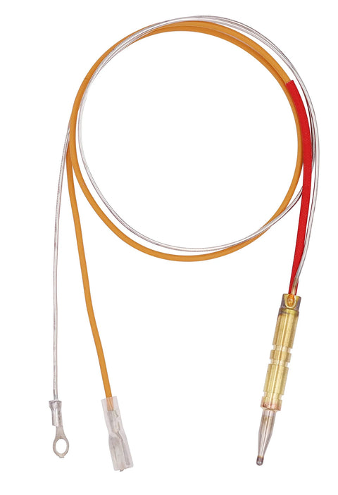 Propane tank top heater safety kit thermocouple assembly with brass connector and orange and silver wires