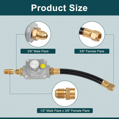 Diagram showing Natural Gas Regulator For Grills Fire Pits And Stoves With One Half Psi Inlet And Four Inch Water Column Outlet Adapter GASPRO