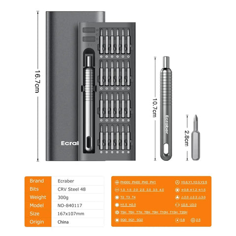 51 In 1 Mini Precision Screwdriver Set Portable Magnetic Go-To Repair Kit with 48 S2 steel bits and dimensions listed in the image