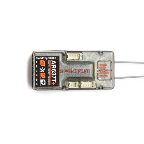 Close-up of Six Channel AS3X Plus and SAFE Telemetry Receiver for Model Aircraft with One Wire Telemetry