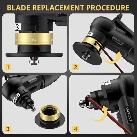 Blade replacement procedure for Ultra Compact Pneumatic Chamfering Tool Kit With Ten C Angle And Ten R Angle Blades, detailed steps.