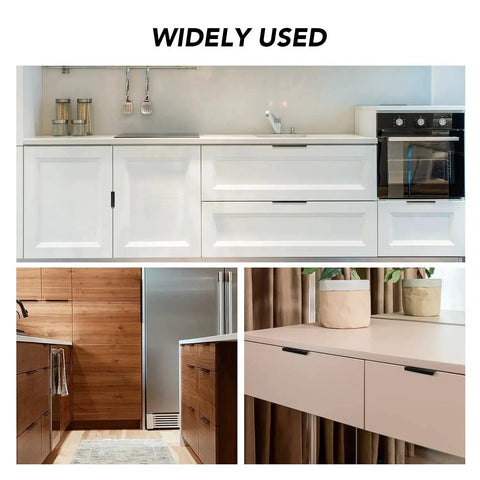 6 Pack Finger Edge Pulls For Cabinets 80mm Length Matte Black Concealed Cabinet Handles installed on kitchen drawers.