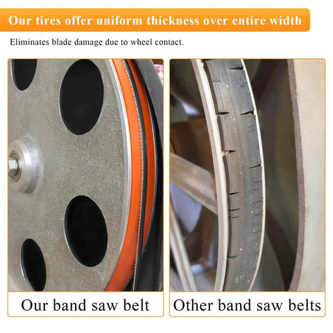 Comparison of our Premium Urethane Bandsaw Tires 14 Inch By 1 Inch By 0.095 Inch Two Pack With Quick Install with other tires