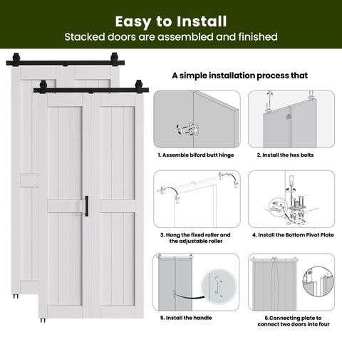 Space Saving Bi Fold Barn Door Kit 64 by 84 Inches White With Hardware Included Sliding Closet Doors assembly diagram