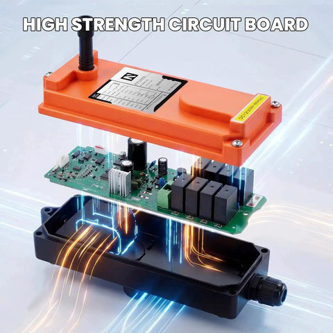 Exploded view of 8 Button Wireless Crane Remote Control 12V Lift Hoist Transmitter Receiver with high-strength circuit board