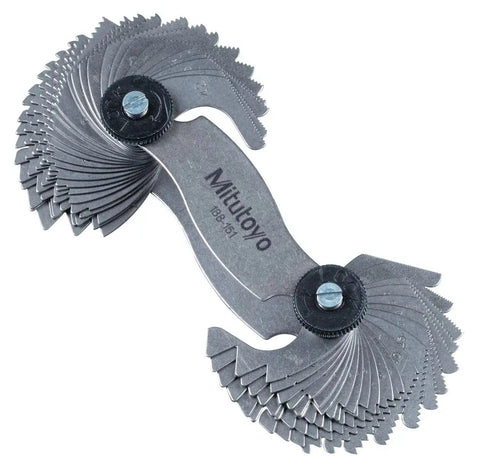 Pro Grade Screw Pitch Gauge With Locking Clamp And Dual Inch Metric Leaves From 4 To 42 TPI And 0.4 To 7mm, 51 Leaves, No Guesswork Thread Reading For Machinists, Japan Made Mitutoyo